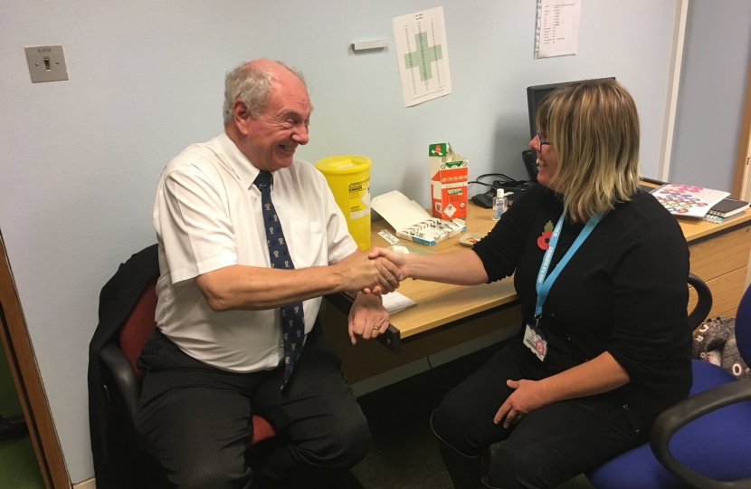 Councillor David Brake receiving his flu vaccination 