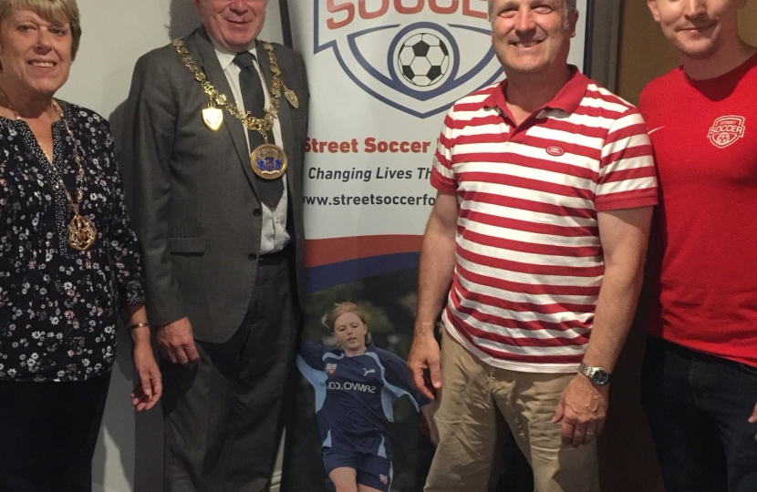 Councillor Rupert Turpin (second right) pictured with the Mayor and Mayoress of Medway, and Keith Mabbutt, CEO of the Street Soccer Foundation