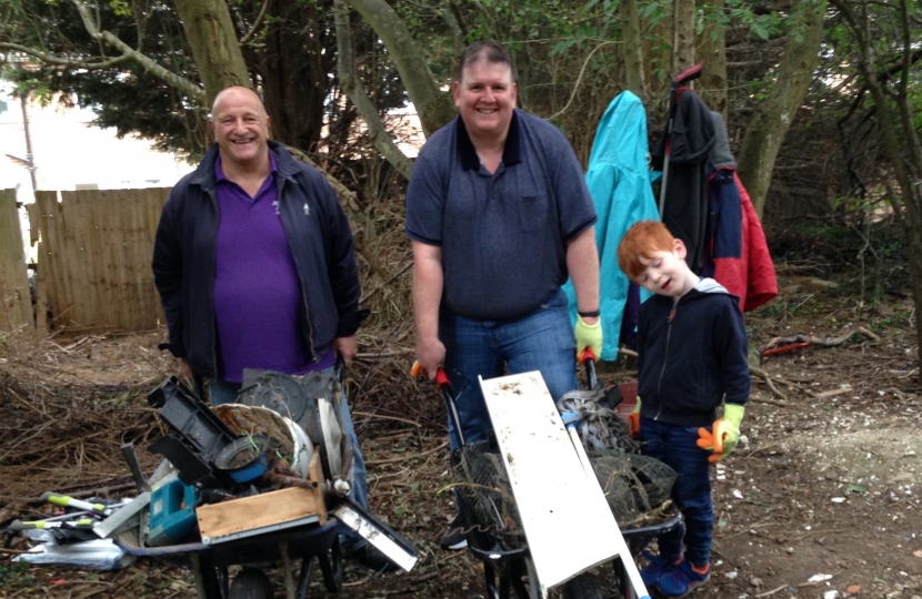 Councillor Joy and his son at the clean up