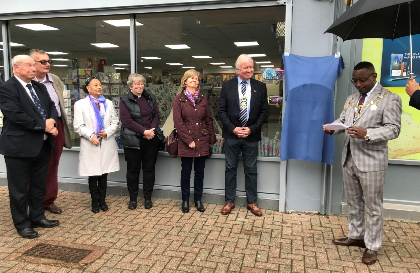 Councillors Brake and Gulvin (far left) with Councillor Tejan (far right) at the unveiling 