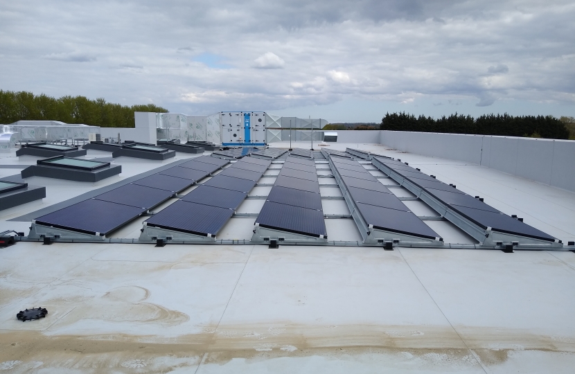 Solar panels on the roof of the school