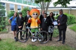 Councillor Filmer with the children of Greenacre academy and their bikes