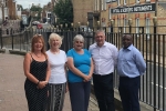 Councillors Tejan and Mackness meeting with delighted residents